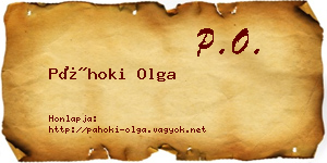 Páhoki Olga névjegykártya